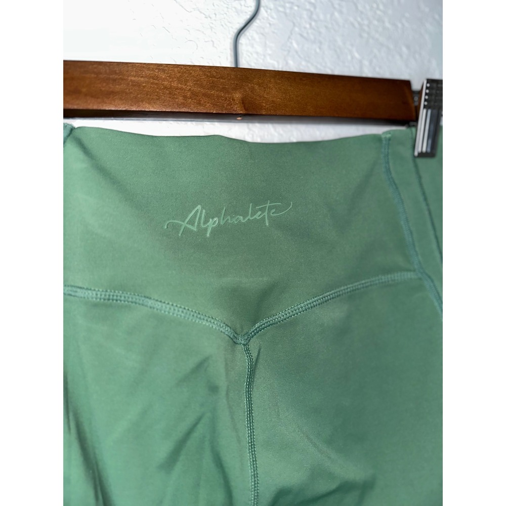 Alphalete Womens High Waisted Sage Green Athletic Yoga Leggings Logo Green